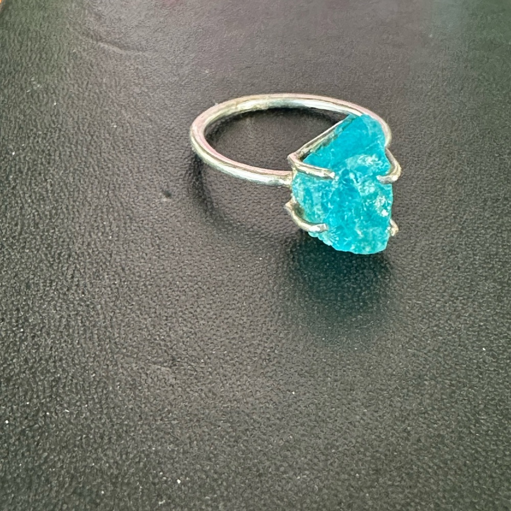 Blue Apatite Crystal Sterling Silver Ring 7.5